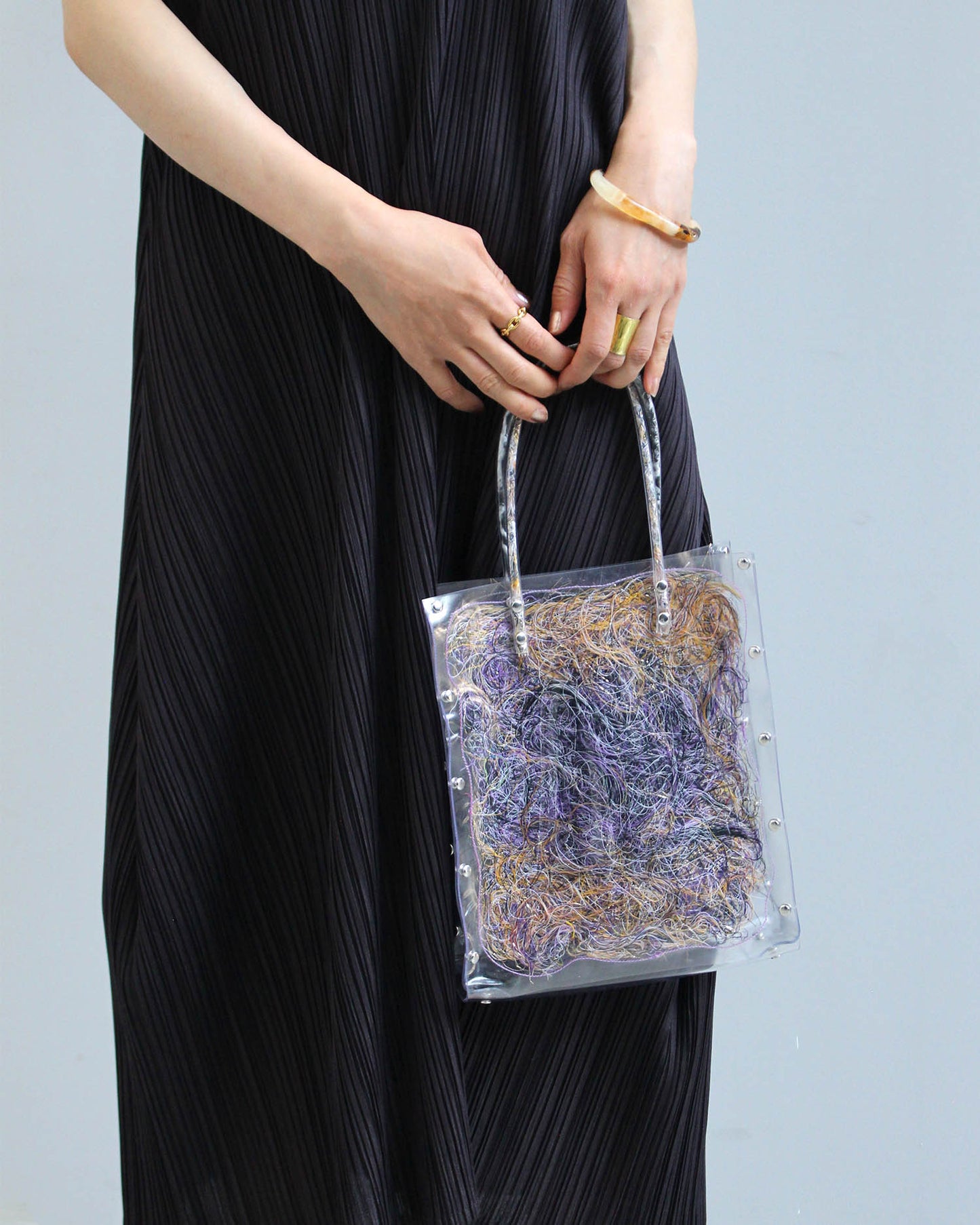 FRINGE FRIENDS - Thread Painting Handbag (Black×Purple)
